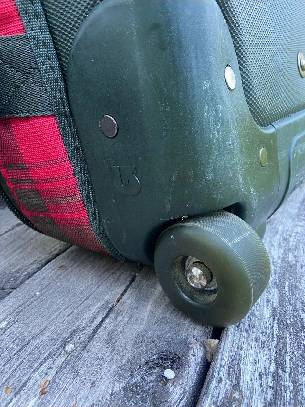 BURTON Luggage Plaid Wheelie Double Deck Rolling Travel Bag in Red